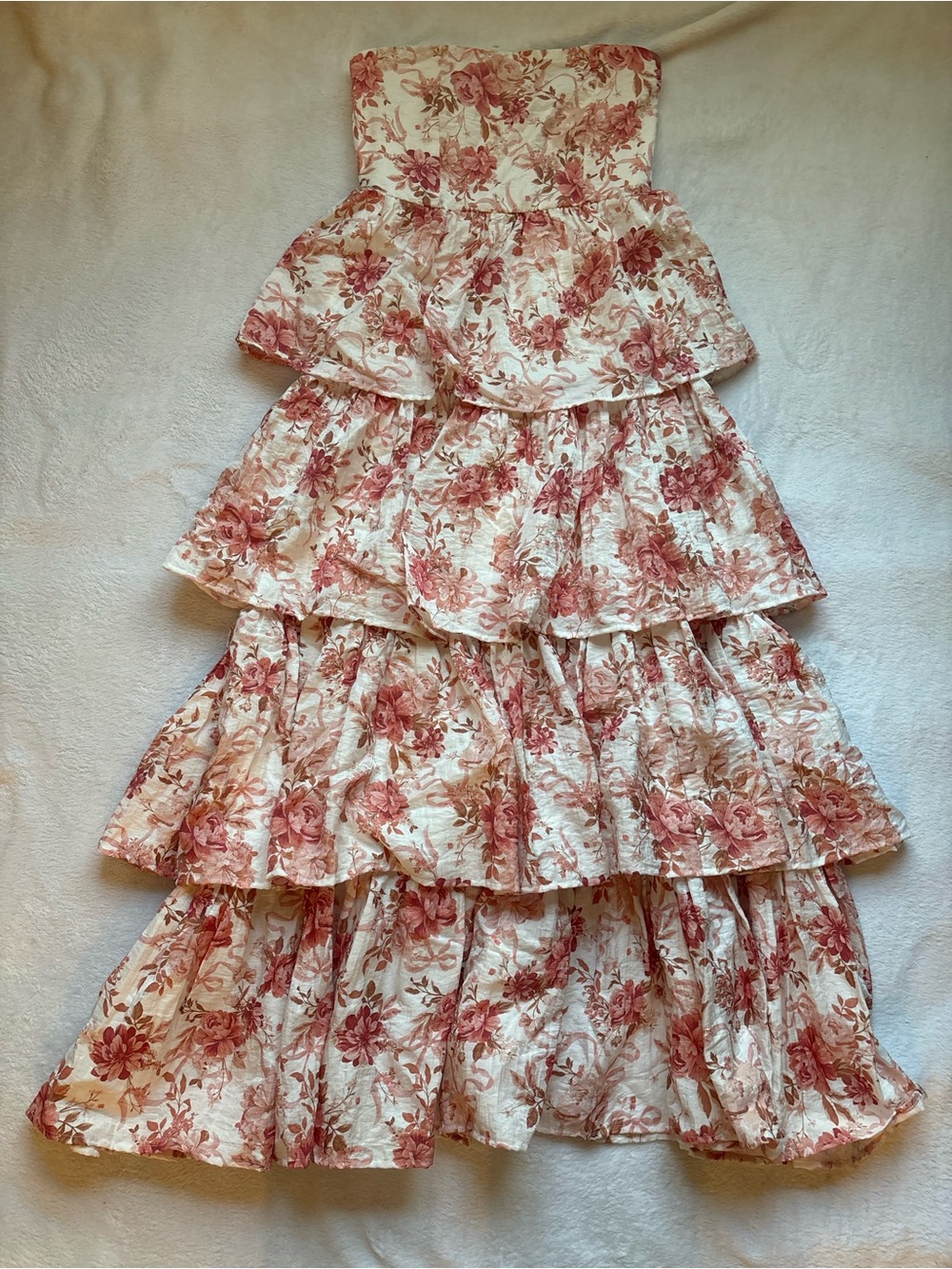Altar'd State Cream Maxi Dress with Pink Floral Print